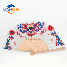 Customized fabric wooden hand fan with wooden frame